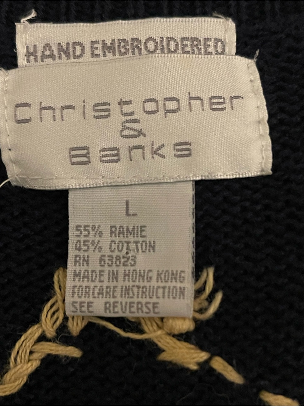 Vintage Christopher & Banks L Plaid Embroidered Cardigan Ramie Cotton Gold - Picture 5 of 7